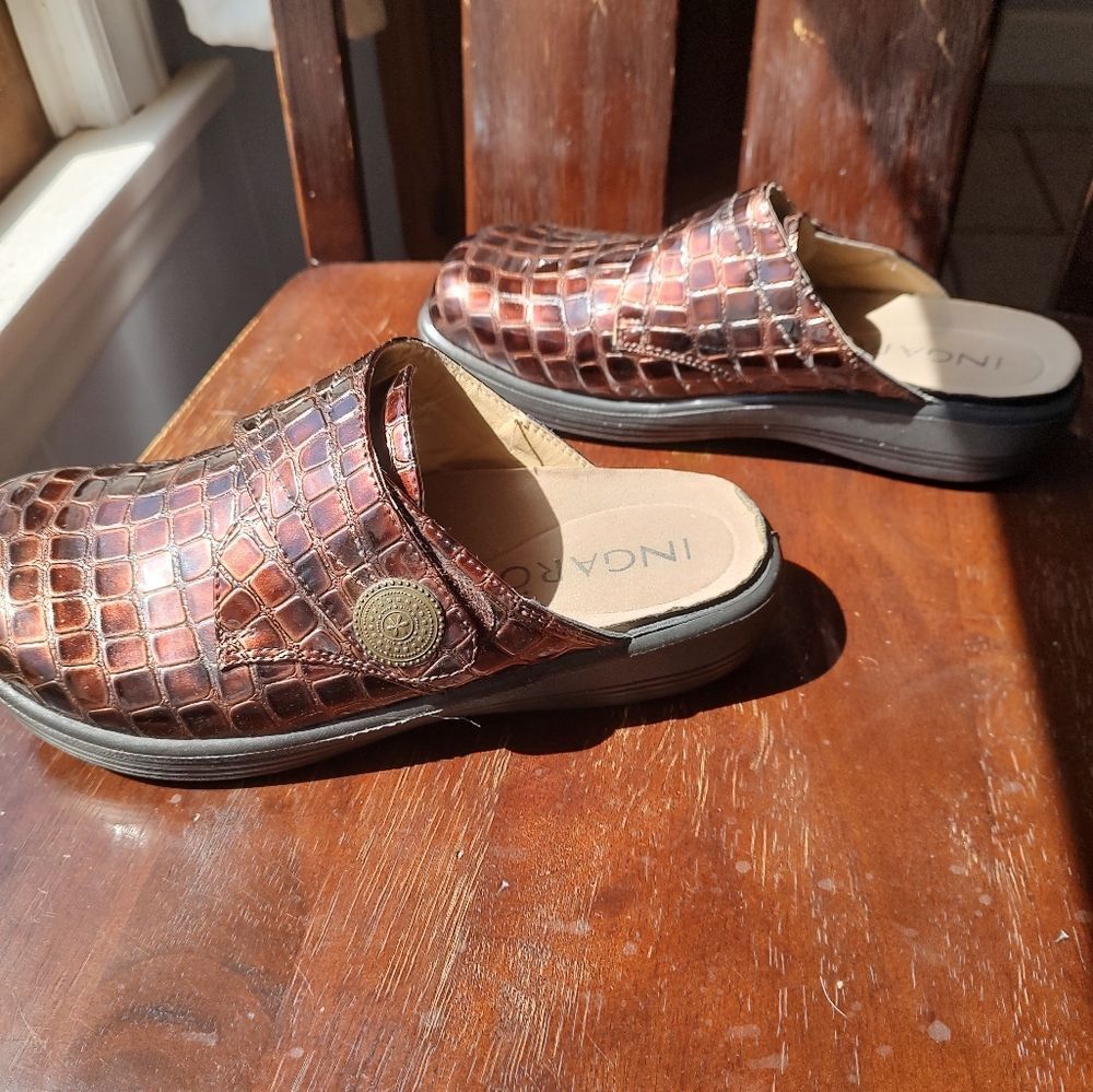Ingaro Brown Croc Embossed Comfort Clogs Women’s Size 7M Slip On Mules - Picture 3 of 8